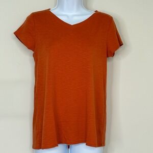 J. Jill Pima Cap Sleeve V-Neck Tee Women's Size XS Rust Classic Minimalist‎
